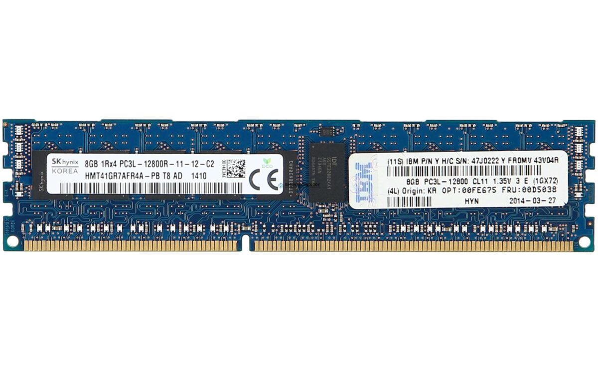 Оперативная память IBM 8GB (1X8GB) 1RX4 PC3L-12800R DDR3-1600MHZ MEMORY KIT (00D5038-OT)