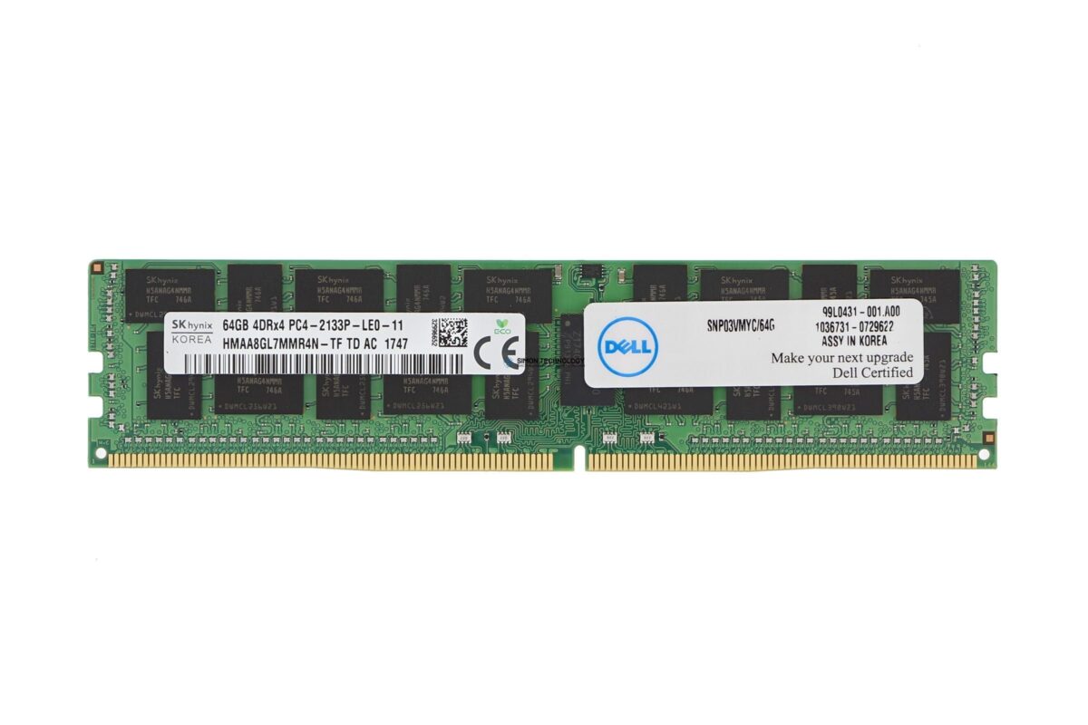 Оперативная память Dell ORTIAL 64GB (1*64GB) 4RX4 PC4-17000P-L DDR4-2133 LRDIMM (03VMY-OT)