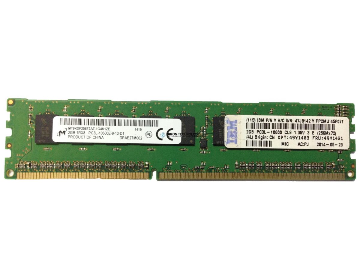Оперативная память IBM IBM 2GB 1Rx8 1.35V PC3-10600 CL9 DDR3 LP UDIMM (47J0142)