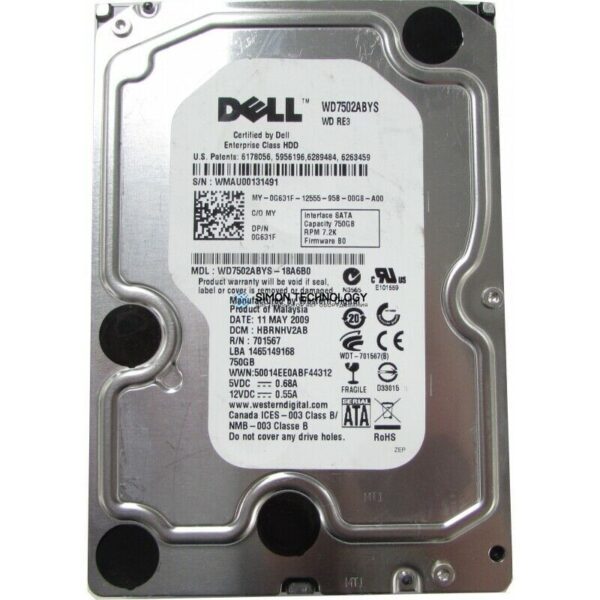 Dell DELL 750GB 7.2K 3.5IN SATA HDD (9BL148-037-DELL)
