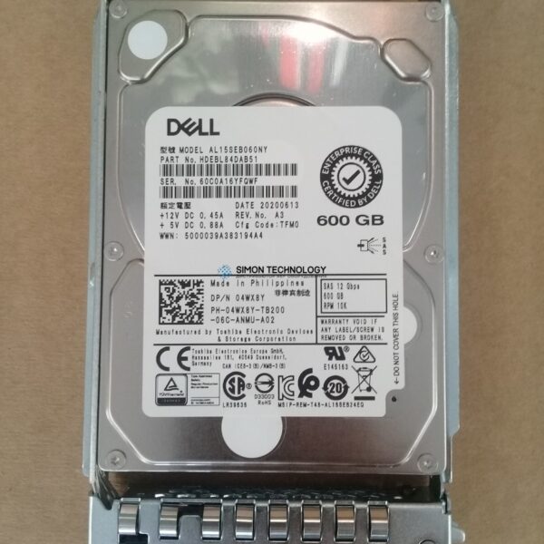 Dell DELL Dell 600GB 10K 2.5" 12Gbps 512e SAS HDD (HDEBL84DAB51)