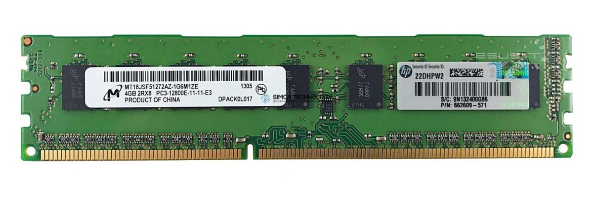Оперативная память Micron MICRON 4GB (1*4GB) 2RX8 PC3-12800E-11 DDR3-1600MHZ MEM (MT18JSF51272AZ-1G6)