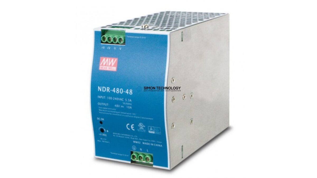 Блок питания Mean well Moxa Din-Rail 48Vdc Supply -20~70Gr (70Gr@60%) (NDR-480-48)