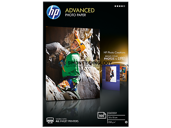 HP Advanced Glossy Photo Paper A4 Foto-Papier - 250 g/m? - 100x150 mm - 100 Blatt (Q8692A)