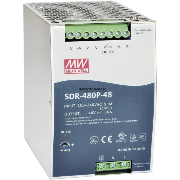 Блок питания Mean well Moxa Din-Rail 24Vdc Supply -25~60Gr (70Gr@80%) (SDR-480P-24)