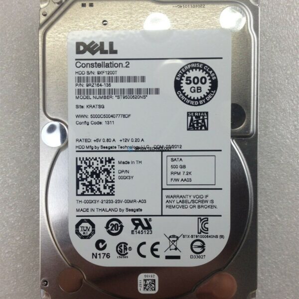 Dell DELL 500GB 7.2K 2.5 SATA 6G HARD DISK (000X3Y)