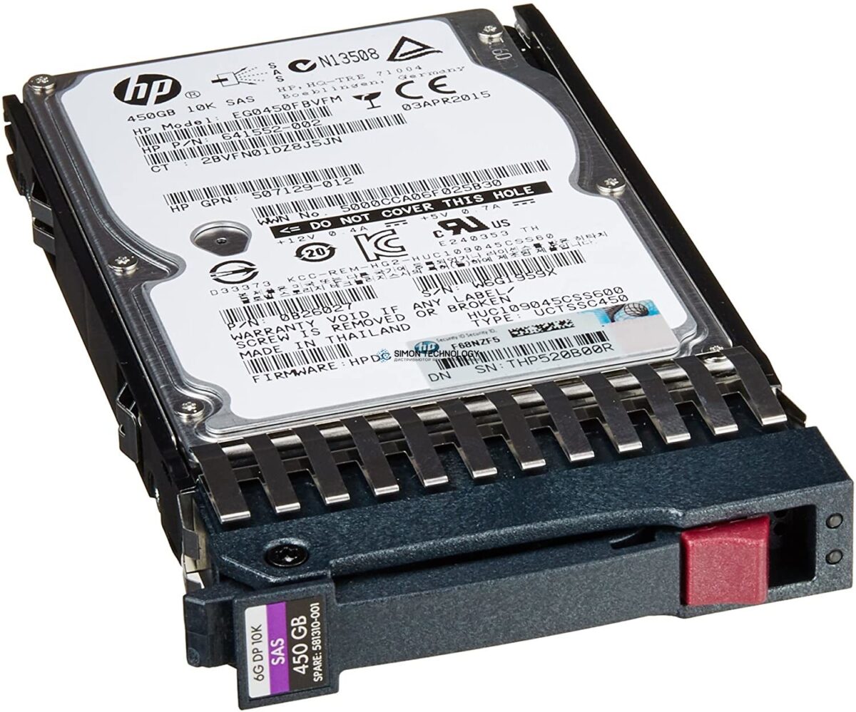 HPE 450GB 10K 2.5" SAS PI+FDE 24B SPARE (064-0468-001)