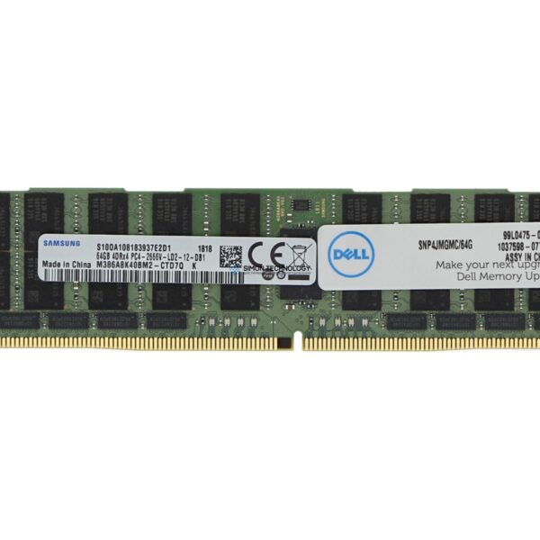 Оперативная память Dell Dell Memory 64GB PC4-21300VL DDR4-2666 4RX4 ECC (4JMGM)