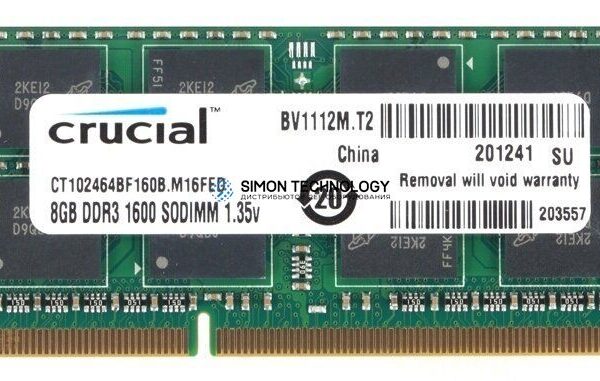 Оперативная память Crucial CRUCIAL 8GB (1*8GB) 2RX8 PC3L-12800S DDR3-1600MHZ SODIMM (CT102464BF160B.M16FED)