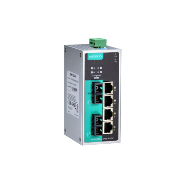Коммутаторы MOXA Moxa Industrial Unmanaged Ethernetswitch. Metal (EDS-P206A-4PoE-M-SC-T)