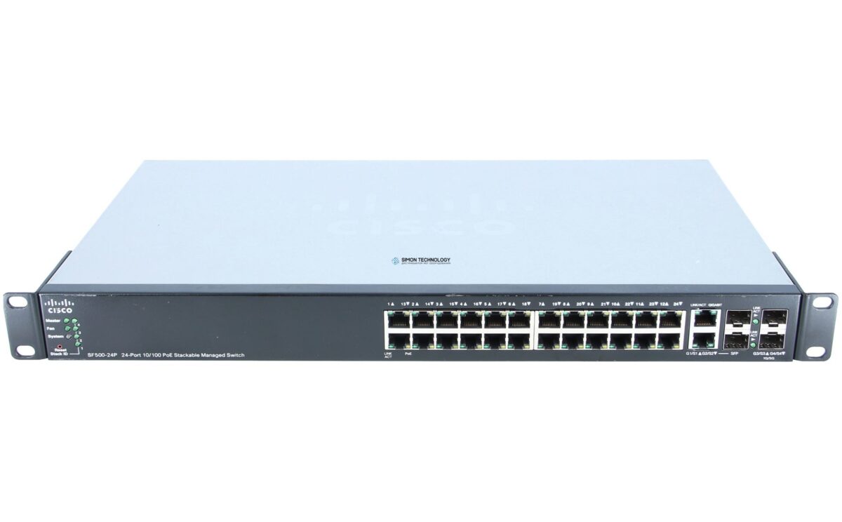 Коммутатор Cisco LINKSYS - 24-port 10/100 POE Stackable Managed Switch w/Gig Uplinks (SF500-24P-K9-G5)